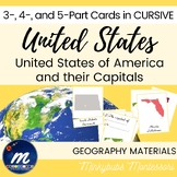 US Geography States and Capitals 3, 4, 5 Part Cards Set 50