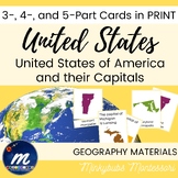 US Geography States and Capitals 3, 4, 5 Part Cards Set 50