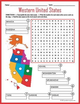 US Geography Worksheet - Western United States by Puzzles to Print