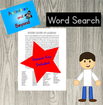 Preview of FREE US Geography Worksheet - 50 States Word Search - United States Puzzle