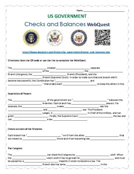 Preview of US Government Checks and Balances WebQuest