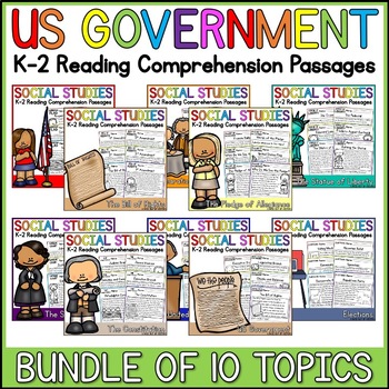 Preview of US Government K-2 Reading Comprehension Passages Bundle