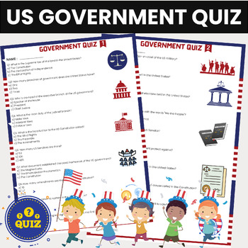 Preview of US Government Quiz | Civics Assessment Middle and High School
