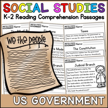Preview of US Government Social Studies Reading Comprehension Passages K-2