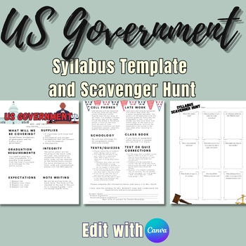 Preview of US Government Syllabus Template and Scavenger Hunt | Edit on Canva