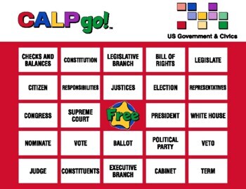 Preview of US Government and Civics - Academic Language Bingo