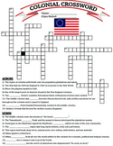 U.S. History: 13 Colonies Colonial Crossword Worksheet/Pri