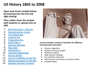 Preview of US History 1877 to Present Google Slides with Links to Individual Modules