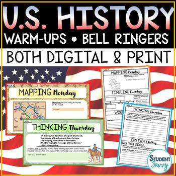 Preview of US History Timeline Maps Morning Work Activities Bell Ringers United States