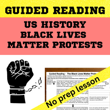 Preview of US History Civil Rights  - Black Lives Matter Protests Guided Reading Worksheet