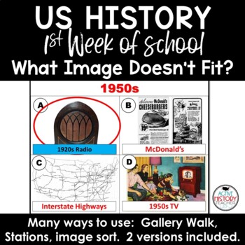 Preview of US History Class Introduction Activity 1st Day of School What image doesn't fit?