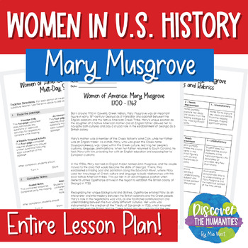 Preview of US History Colonial America Reading Activity | Mary Musgrove Biography
