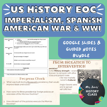 Preview of US History Imperialism, Spanish American War & WWI Slides & Guided Notes