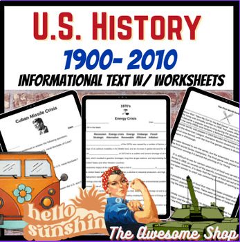 Preview of US History Informational Texts with worksheets 1900 to Present