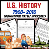 US History Informational Texts with worksheets 1900 to Present