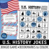 US History Jokes Bingo Game and Bookmarks To Color