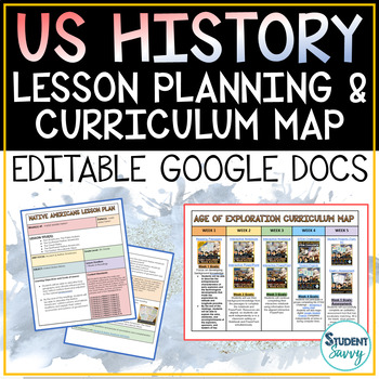 Preview of US History Lesson Plans Maps Editable Templates Curriculum American History