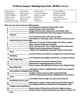 Preview of US History Matching Study Guide- All FIVE Domains