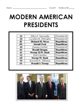 Preview of US History Modern American Presidents Regents Prep