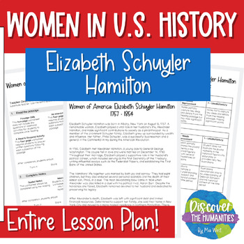 Preview of US History New Nation Reading Activity | Elizabeth Schuyler Hamilton Biography