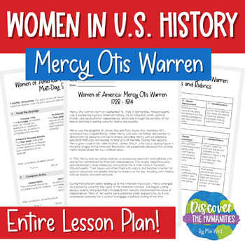 Preview of US History New Nation Reading Activity | Mercy Otis Warren Biography