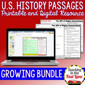 Preview of US History Reading Comprehension Passages - 5th Grade United States History