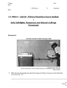 Preview of U.S. - Primary/Secondary Sources - 09/20 - Suffrage/Civil Rights - 11th Grade