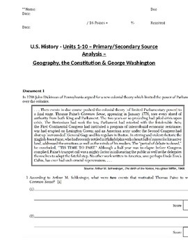 Preview of U.S. - Primary/Secondary Sources - 01/20 - Washington/Constitution - 11th Grade