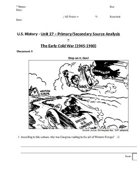 Preview of U.S. - Primary/Secondary Sources - 14/20 - The Cold War - 11th Grade