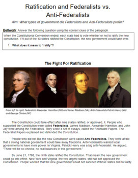 Preview of US History: Ratification and Federalists vs. Anti-Federalists Distance Learning