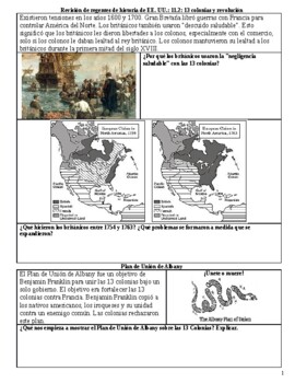 Preview of US History Regents Review - American Revolution Spanish