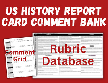 Preview of US History Report Card Comments Database, Handy Grid, plus Tips + Tricks!