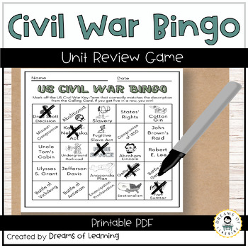 Teacher's Discovery Civil War Bingo Cards Classroom History Game up to 36 player 