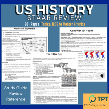 Preview of US History Review EOC STAAR Packet and Study Guide