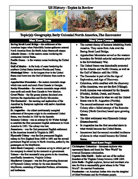 Preview of US History Review Guide - Topics:  Early Colonial America to The Civil War