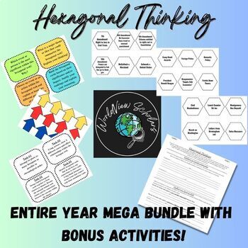 Preview of US History Review Hexagonal Thinking Bundle (ENTIRE YEAR!) w/ Bonus Task Cards
