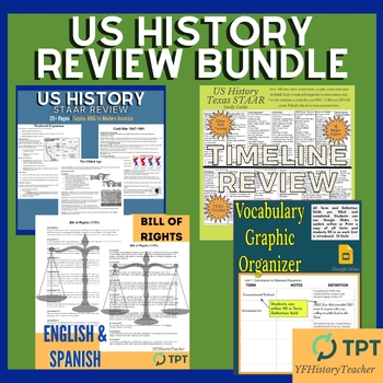 Preview of US History Bundle w/ Review Timeline Vocabulary & English Spanish Bill of Rights