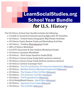 Preview of US History - School Year Bundle (Guides, Activities, Assessments, Webquests)