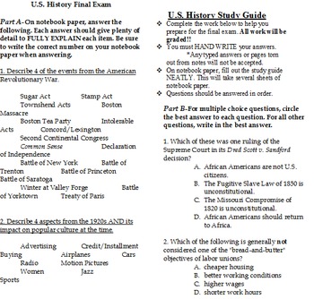 grade math exam 6 U.S. Past to History Exam Semester Present 1 by Final From