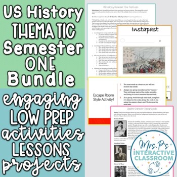 Preview of US History Semester 1 Ultimate Thematic Course Bundle- Print & Distance Learning