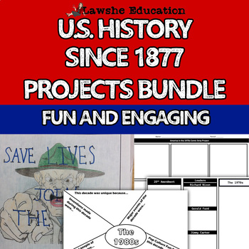 Preview of US History Since 1877 Project Bundle Brochure Posters Newspapers Comics