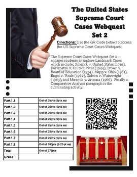 Preview of US History - Supreme Court Case Studies Webquest - Set 2