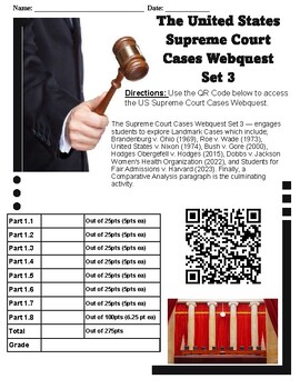 Preview of US History - Supreme Court Case Studies Webquest - Set 3