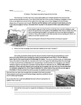 Preview of US History: The Great Civil War Locomotive Chase