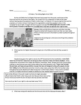 Voting Rights Act Worksheets Teaching Resources Tpt