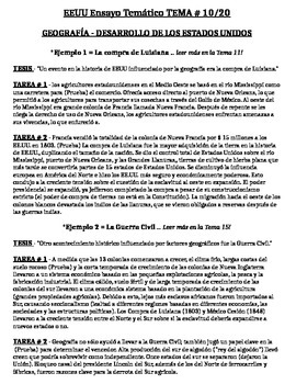 Preview of U.S. - Thematic Essay Body Outline - Topic 10/20 - Geography Develop. - SPANISH