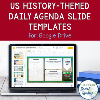 Preview of US History Themed Daily Agenda Slide Templates for Google Drive