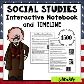 Preview of Social Studies Notebook and Class Timeline- Editable