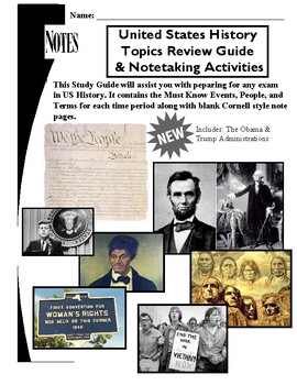 Preview of US History Topics Review Guide & Notetaking Activities