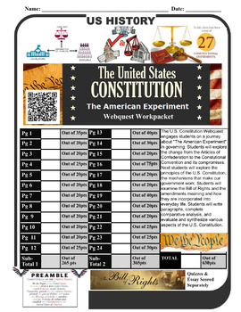 Preview of US History - U.S. Constitution, An American Experiment Webquest